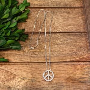 925 Sterling Silver CZ peace charm necklace